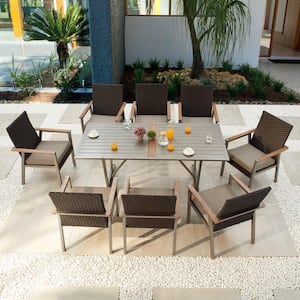 Thermal Transfer 9-Piece Wicker Patio Conversation Set with Khaki Cushions