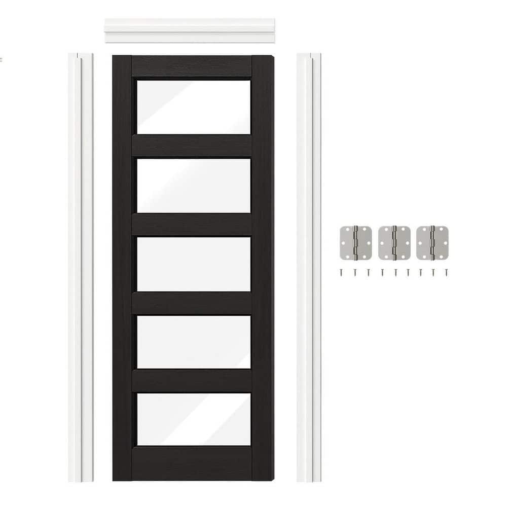 32in. x 80in. 5 Lite, Clear Glass, Black, PVC Covering MDF Prehung Interior Door Right-Handed with Jamb and Hardware Kit price history on PriceWatchPro