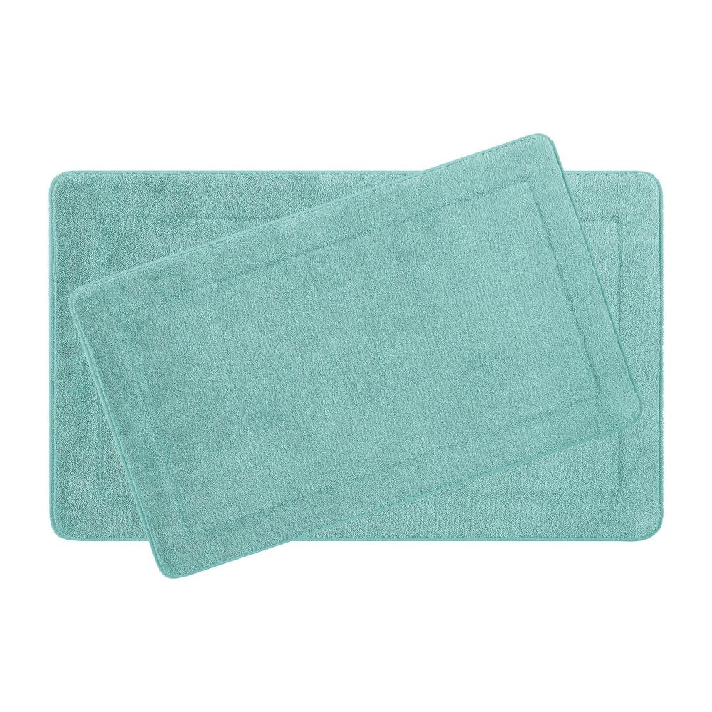 Terry Aqua 20 in. x 32 in Microfiber Memory Foam. 2-Piece Set Bath Mat Set