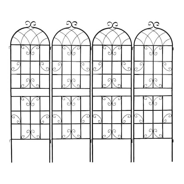 71 in. 4-Pack Metal Garden Trellis Rustproof Trellis for Climbing Plants Outdoor Flower Support, Black