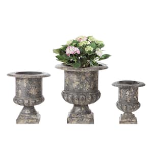 Various Black Round Metal Decorative Planters with Distressed Finish (3-Pack)