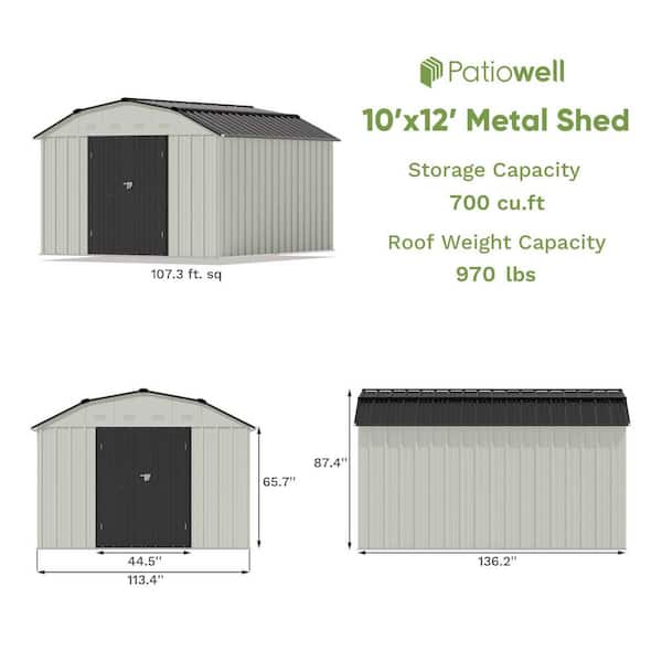 10 ft. W x 12 ft. D Barn Style Metal Storage Shed for Outdoor, Steel Yard Shed with Design of Lockable Doors 108 sq. ft.