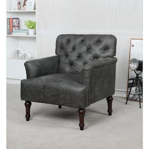 Danelle Dark Gray Faux Leather Upholstery Button Tufted Accent Chair