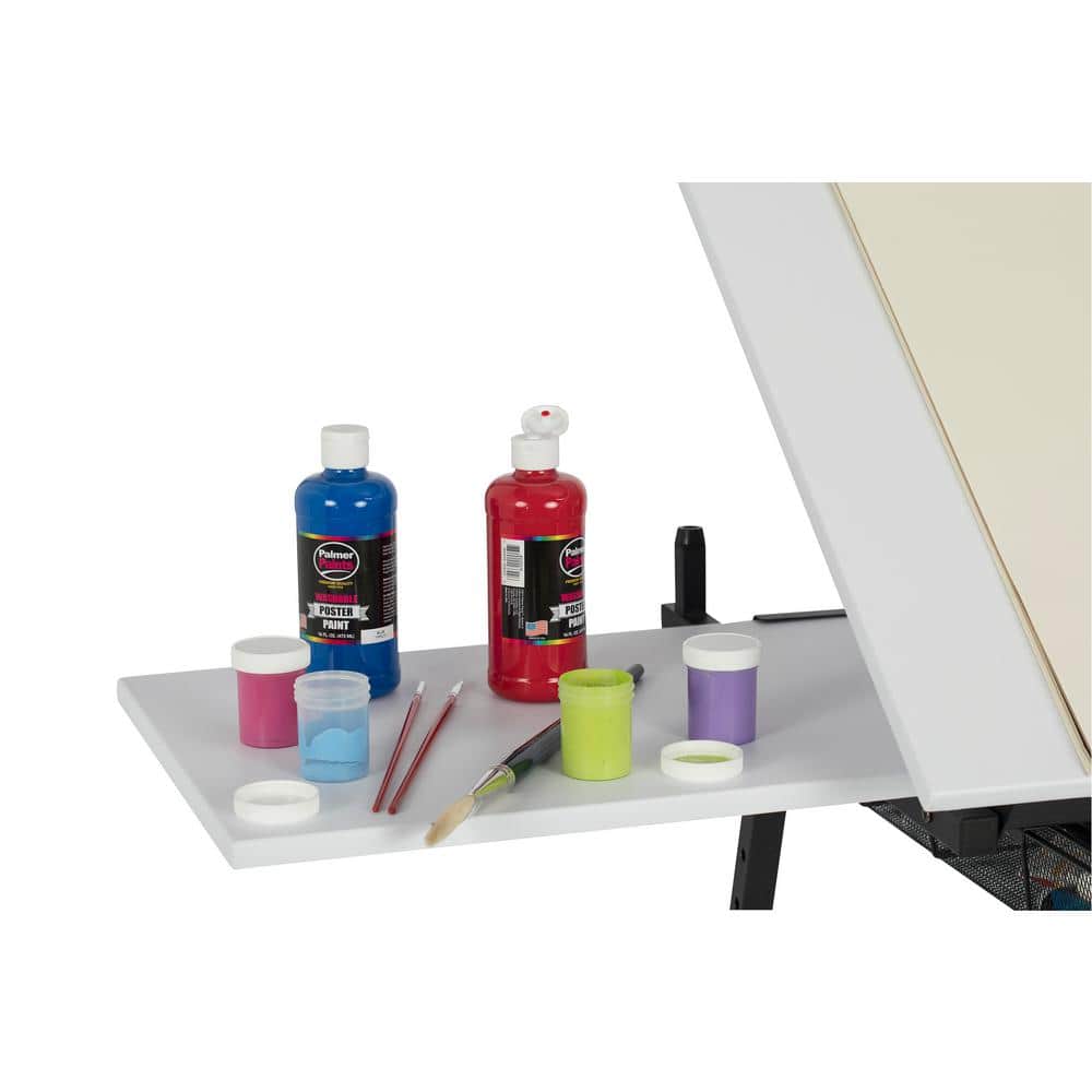 Adjustable White Metal Drafting Table with Storage Drawers
