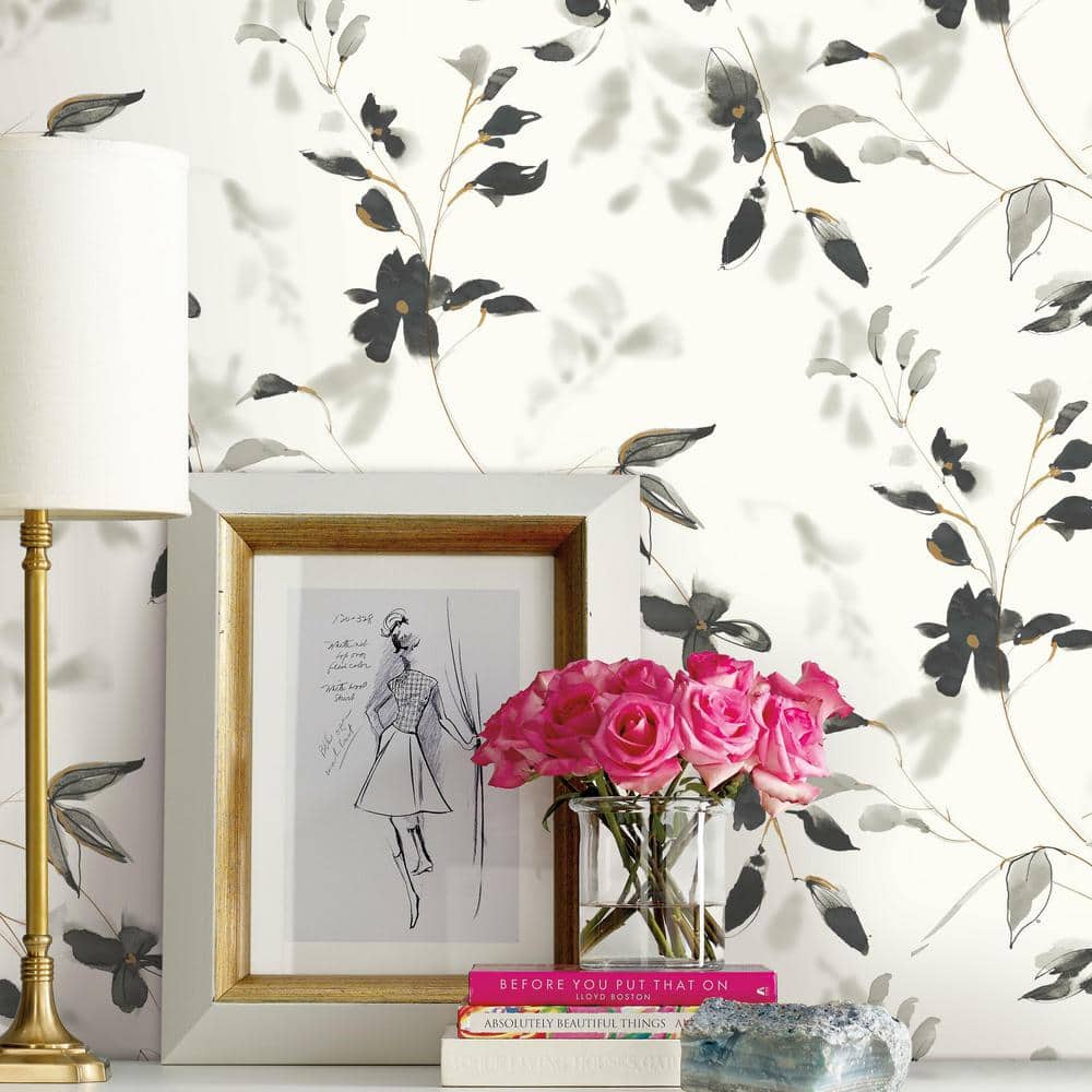 Black and White Floral Peel and Stick Wallpaper Roll