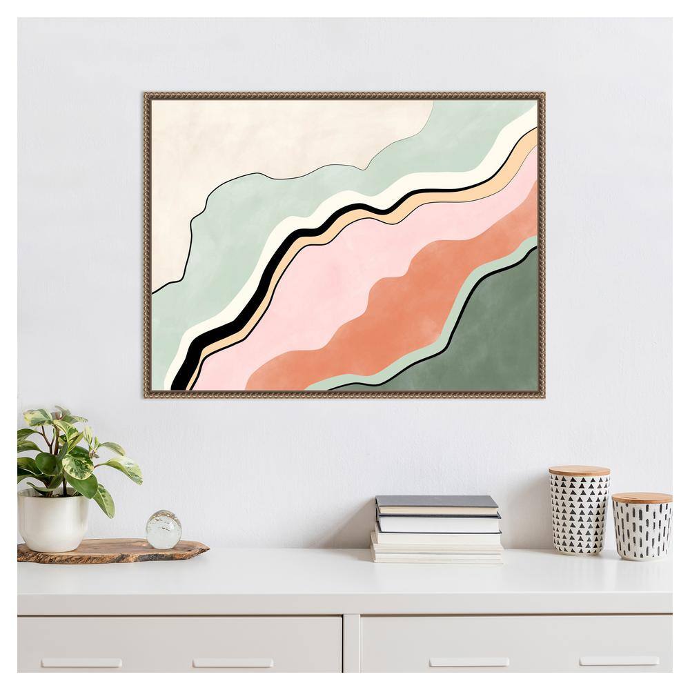 Pink and Green Abstract Canvas Framed Wall Art with Beaded Perimeter