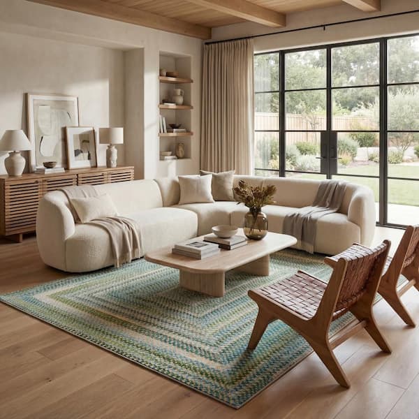 Navelle Bordered Washable Area Green 6 ft. x 9 ft. Indoor Area Rug