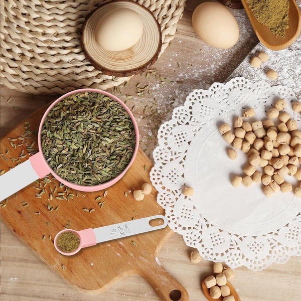 10-Piece Pink Measuring Spoon and Cup Set with Stainless Steel Handles for Dry and Liquid Ingredients Nesting