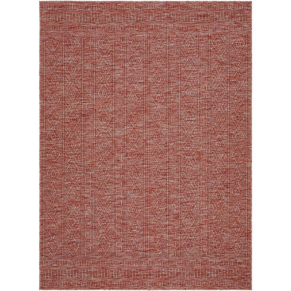 Livabliss Terrace Burgandy Solid 7 ft. x 9 ft. Indoor/Outdoor Area Rug