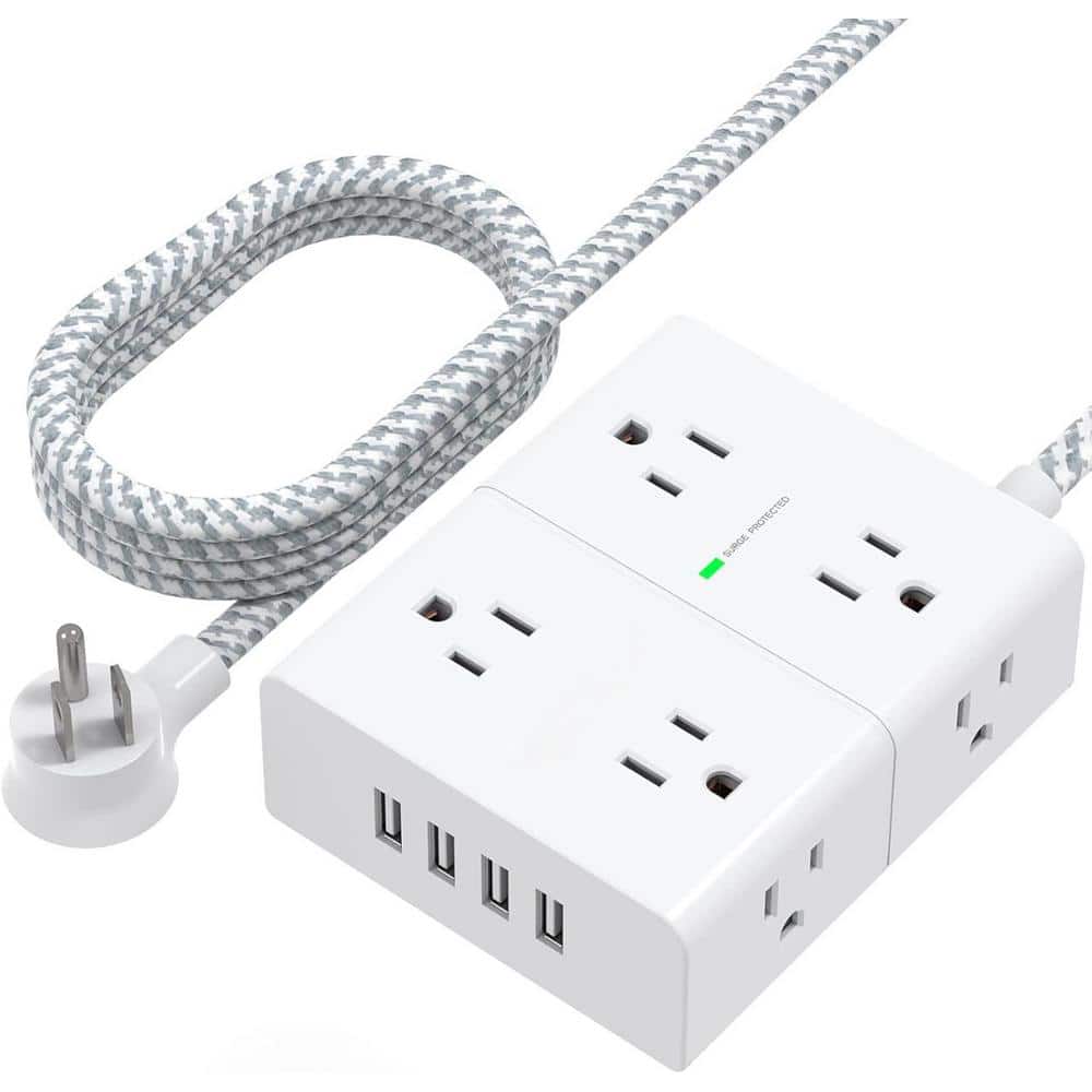 8-Outlet Power Strip Surge Protector with 4 USB Port and 10 ft. Long Cord F