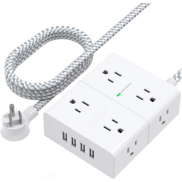 8-Outlet Power Strip Surge Protector with 4 USB Port and 10 ft. Long Cord Flat Plug in Rectangular White