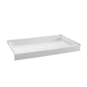 32 in. L x 60 in. W Alcove Threshold Shower Pan Base with center drain in white
