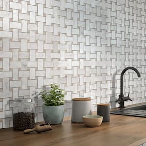 White and Beige 12 in. x 12 in. Basketweave Polished Marble Mosaic Floor and Wall Tile (24 Cases/120 sq. ft./Pallet)