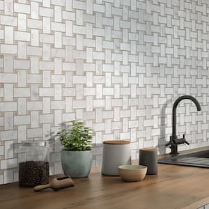 White and Beige 12 in. x 12 in. Basketweave Polished Marble Mosaic Floor and Wall Tile (50 Cases/250 sq. ft./Pallet)