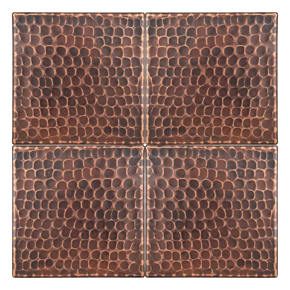 4" x 4" Hammered Copper Tile with Oil Rubbed Bronze Finish