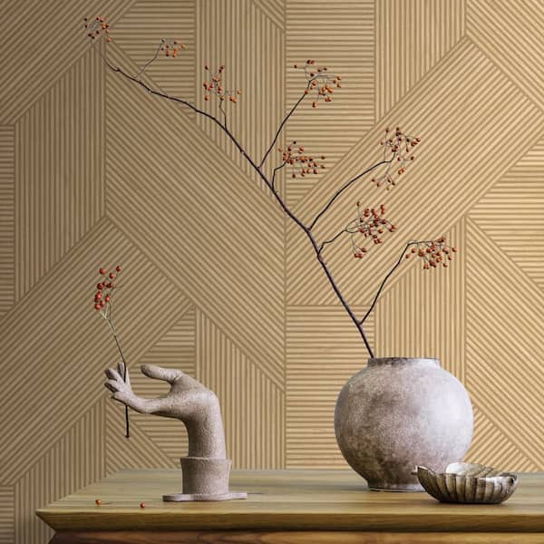 Sculpted Chevron Wood Panels Tan Wallpaper