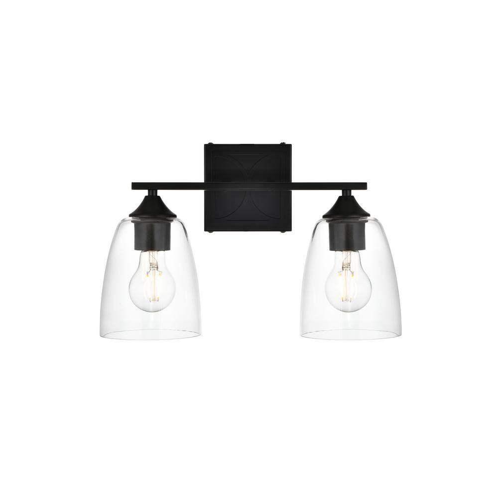 Simply Living 15 in. 2Light Modern Black Vanity Light with Clear Bell
