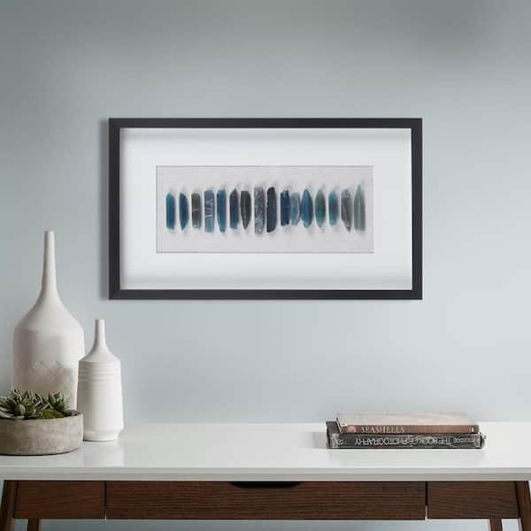23.62 in. x 13.78 in. x 1.2 in. Martha Stewart Blue Agate Shadowbox Wall Art, Natural Stone Decor with Black Frame