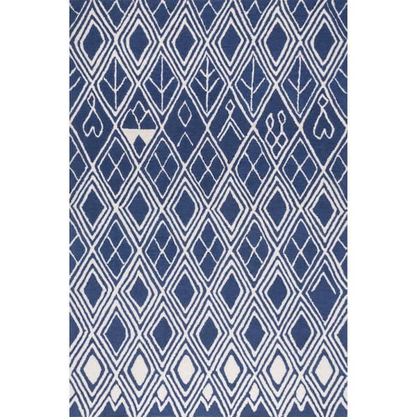 nuLOOM Della Hand Tufted Wool Moroccan Diamonds Blue 8 ft. x 10 ft. Indoor Area Rug