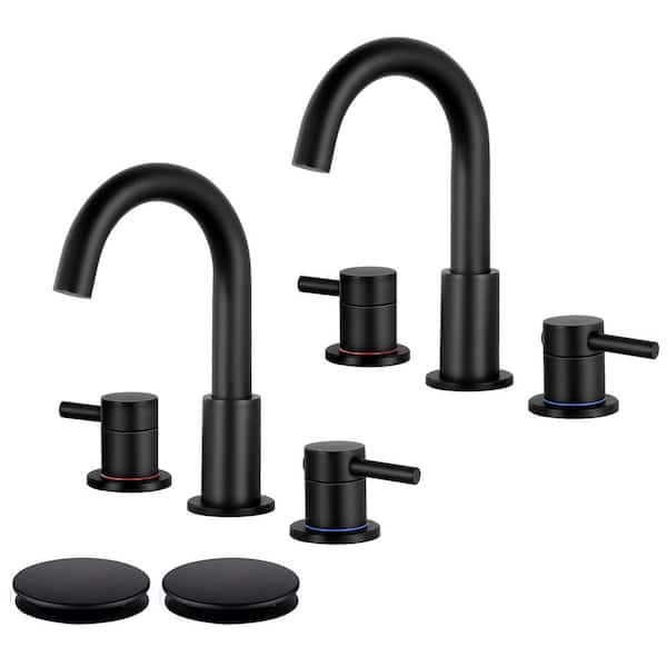 AKLFGN 8 in. Widespread 2-Handle Low Arc Bathroom Faucet With Pop drain in Matte Black (2-Pack)