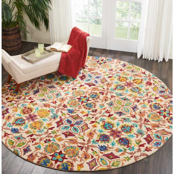 Vivid Ivory 8 ft. x 8 ft. Geometric Transitional Round Area Rug