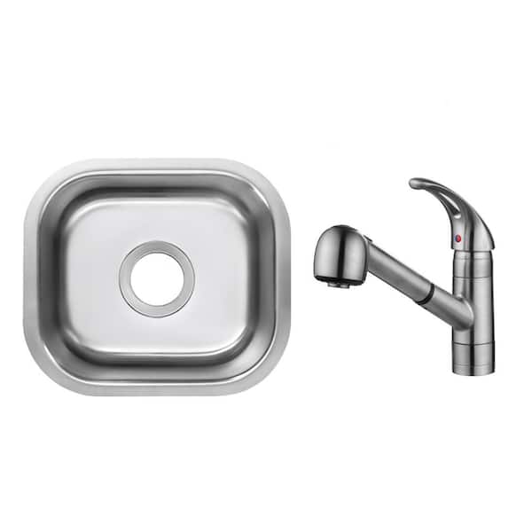 CHESHIRE 15 in. Undermount Single Bowl 18-Gauge Stainless Steel Bar Sink with Pull-Out Brushed Nickel Faucet