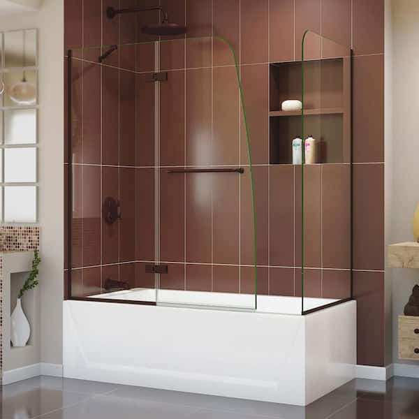 DreamLine Aqua Ultra 57 to 60 in. x 58 in. Hinged Semi-Frameless Tub Door with Return Panel in Oil Rubbed Bronze with Clear Glass