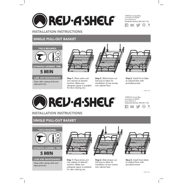 Rev-A-Shelf 5WB1-1822CR-1 18x22 Single Wire Basket Pull Out Cabinet Organizer