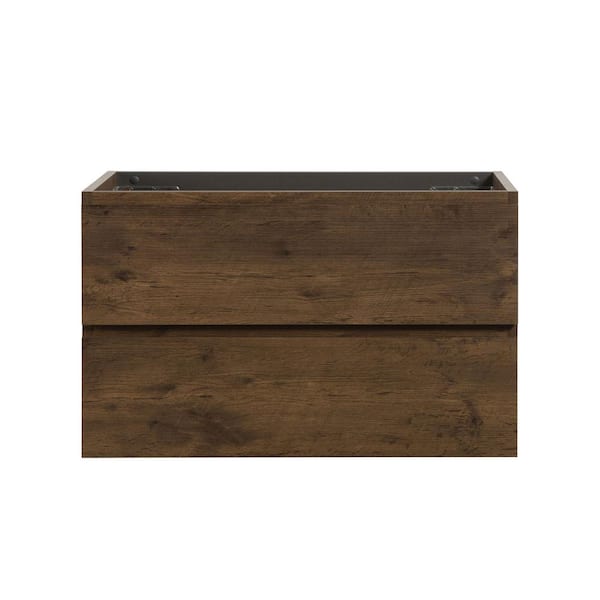 Unbranded 35.5 in. W x 17.9 in. D x 20.5 in. H Wall Mount Wood Bath Vanity Cabinet without Top in Brown with 2-Drawers
