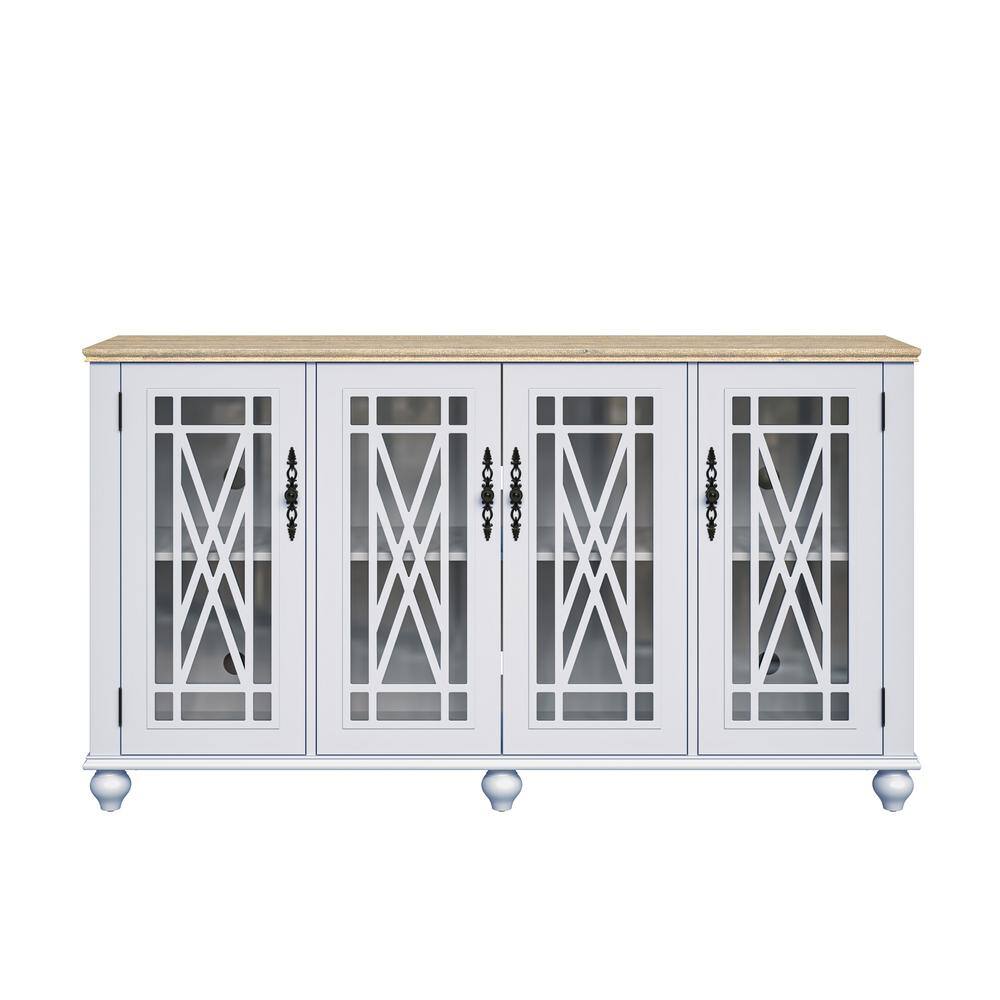 63&#34; Vintage Storage Sideboard Buffet Accent Cabinet White - Festivo: Farmhouse Style, Glass Doors, MDF