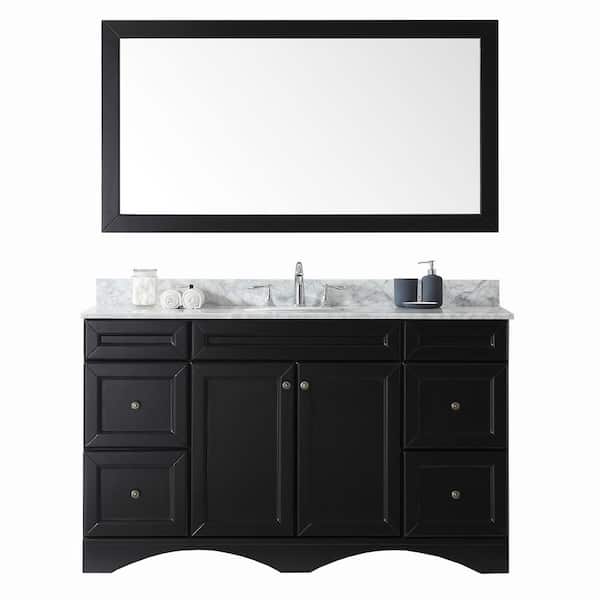 Virtu USA Talisa 60 in. W Bath Vanity in Espresso with Marble Vanity Top in White with Round Basin and Mirror and Faucet