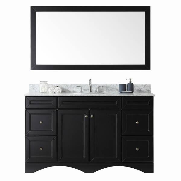 Virtu USA Talisa 60 in. W Bath Vanity in Espresso with Marble Vanity Top in White with Round Basin and Mirror