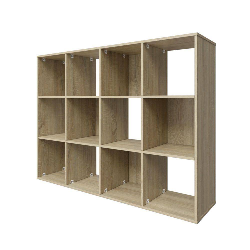 Homez Natural Oak Wood 3-shelf Etagere Bookcase perspective view