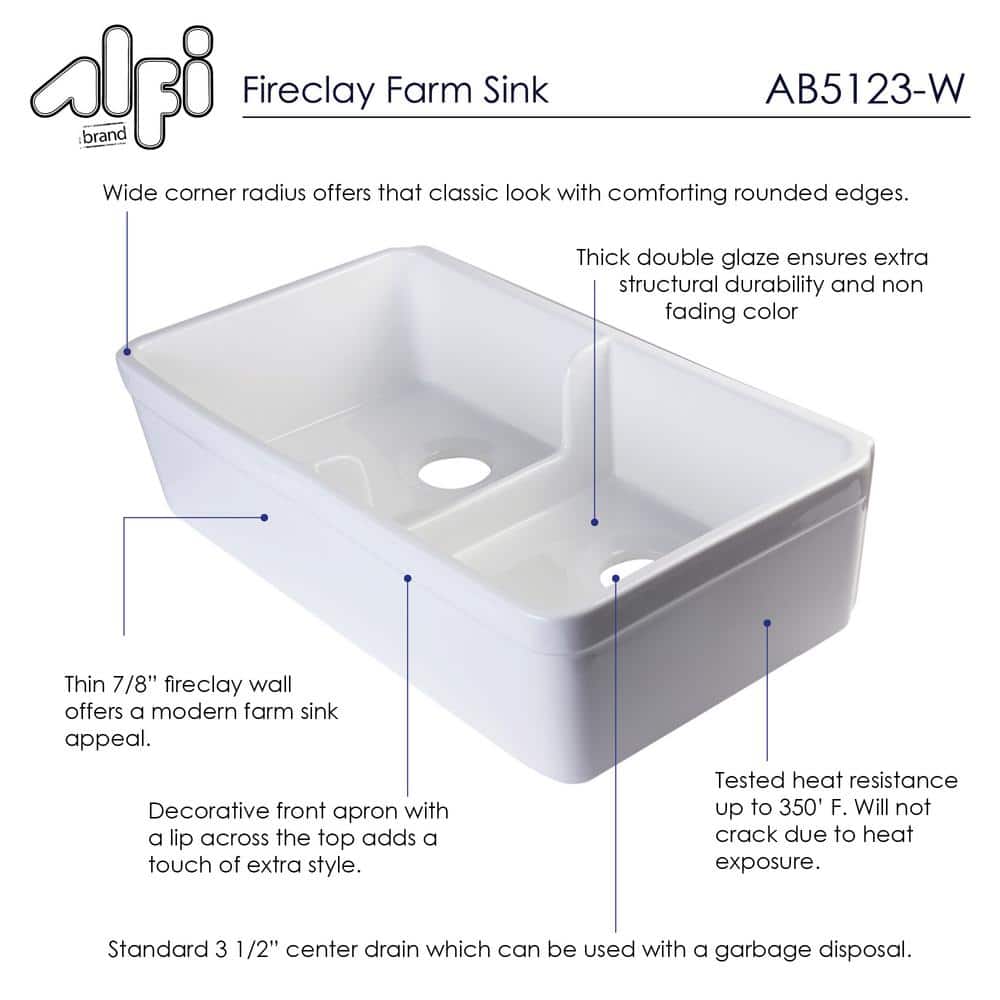 32'' White Fireclay Double Bowl Farmhouse Sink