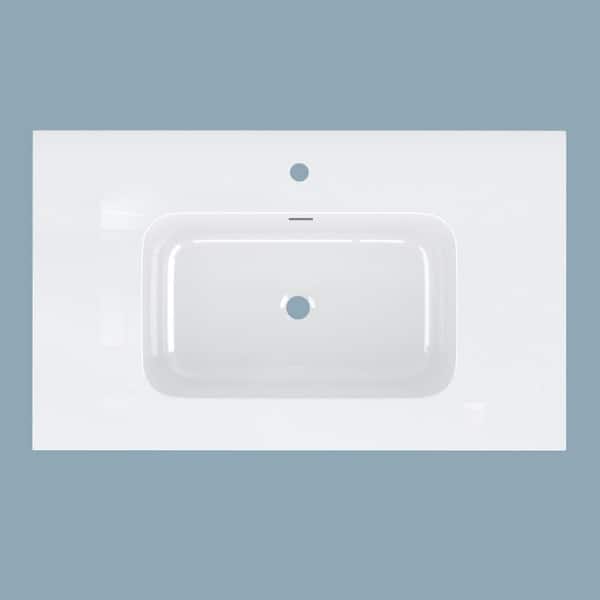 Checotfアイボリー36 Zeafive 36 in. W x 22 in. D Solid Surface Cultured Marble