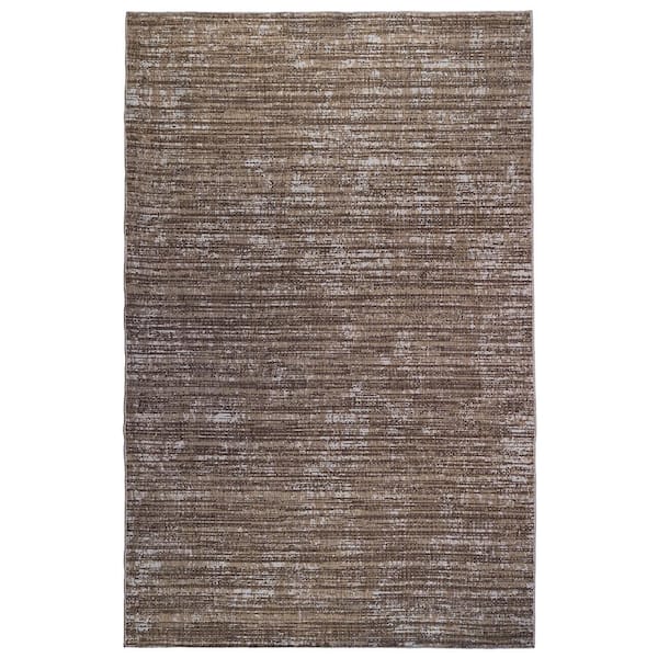 Maryland 8x10 Area Rug Brown Polypropylene Rectangle Low Pile Striped Pattern Rugs for Living Room Dining Room Bedroom