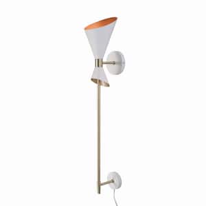 Brookbury 34 in. 1-Light Slant Shade White and Antique Brass Wall Sconce Wallchiere