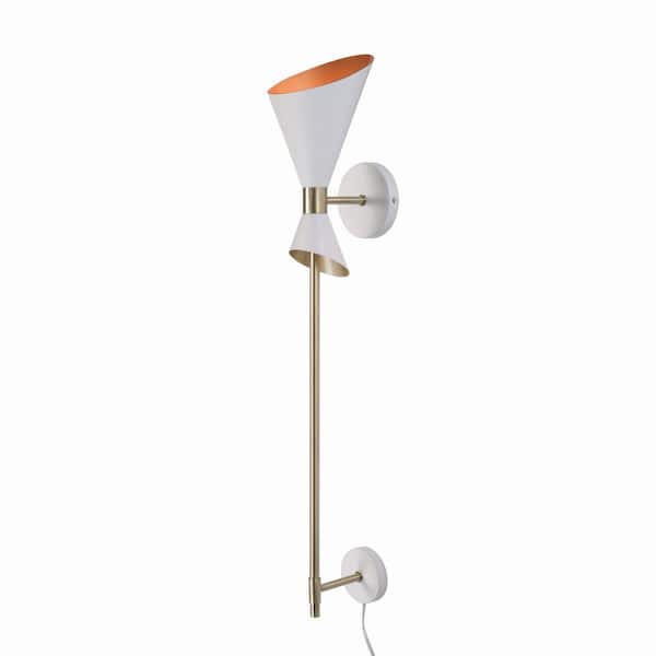 Hampton Bay Brookbury 34 in. 1-Light Slant Shade White and Antique Brass Wall Sconce Wallchiere