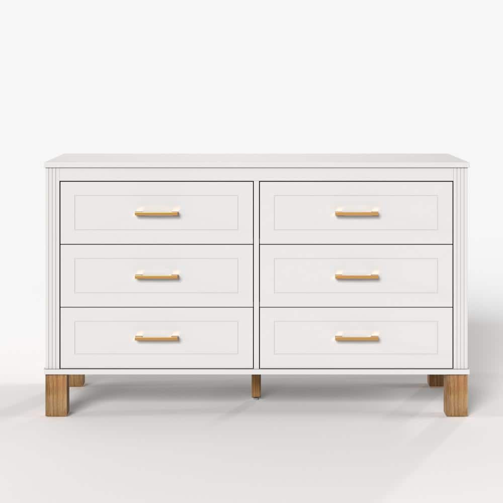 White 6 drawer 47.24 in. Wide Chest of Drawers with Solid Wood Legs and Metal Handles durable construction price history on PriceWatchPro