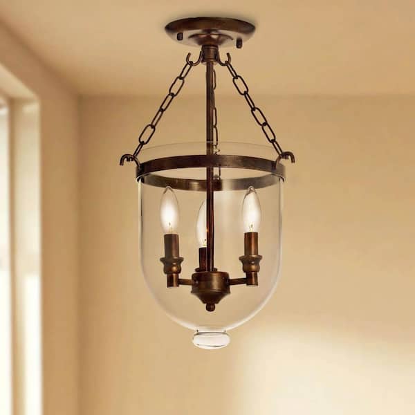 Jojospring Lynn 12.4 in. W Antique Copper Glass Lantern Flush Mount