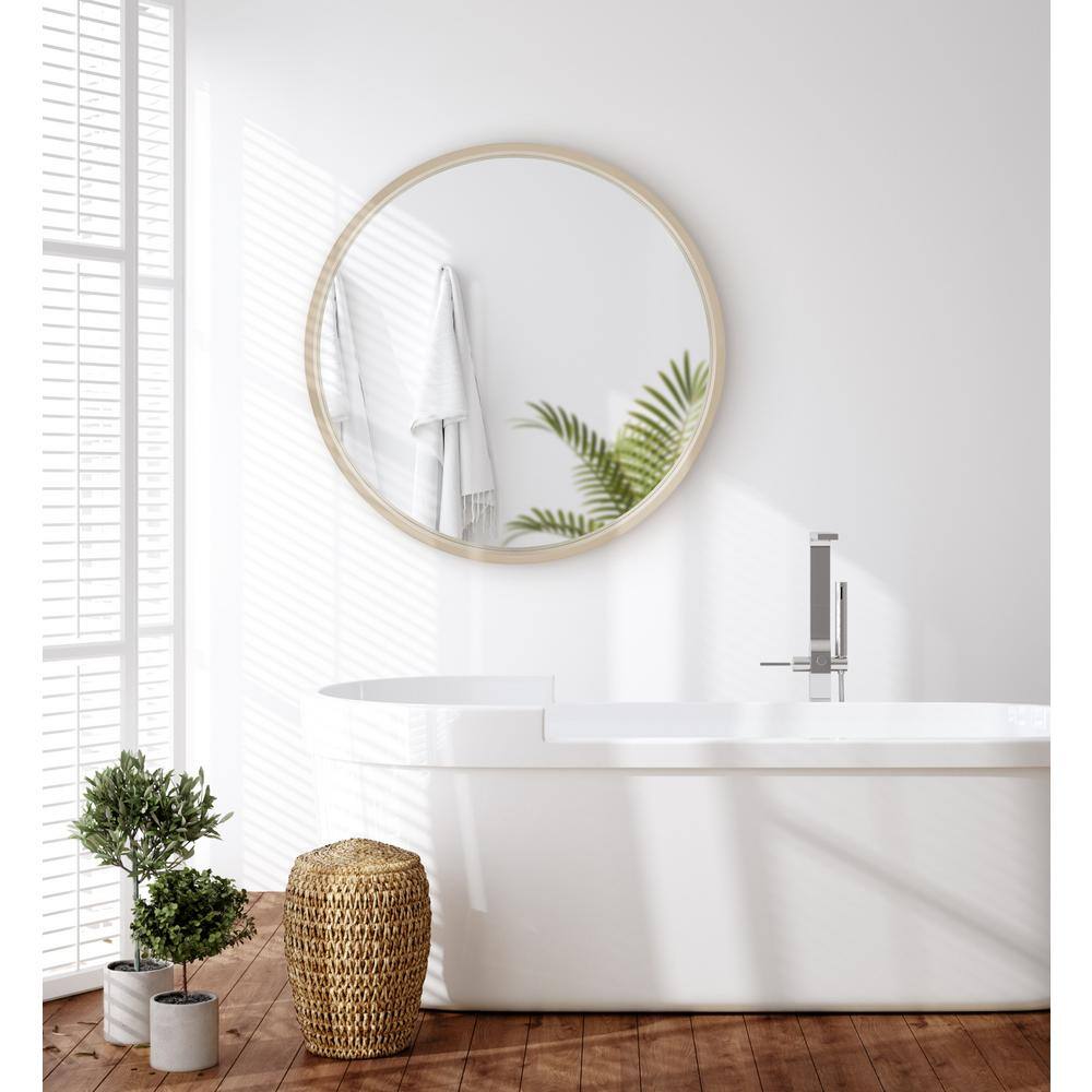 Travis 25.6" Round Natural Wood Accent Wall Mirror