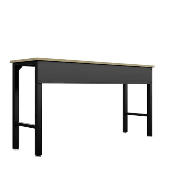 Manhattan Comfort Fortress 72.4 Natural Wood and Steel Garage Table in Charcoal Grey