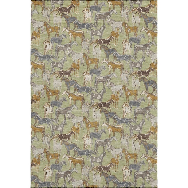 Mayfield Premium Machine Washable Abstract AMF2520 Aloe 9 ft. x 12 ft. Area Rug