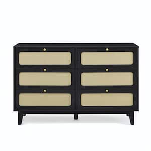 52 in. W x 15.75 in. D x 32.75 in. H Black Linen Cabinet with 6-Drawer, wooden antique dresser