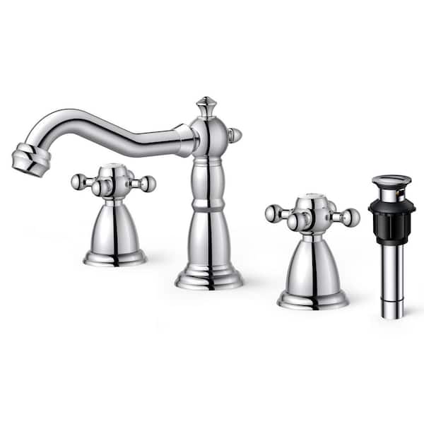 ANZA 8 in. Widespread Double Handle Bathroom Faucet with Drain Kit Included-Anti-Fingerprint 3-Hole Sinks in Chrome