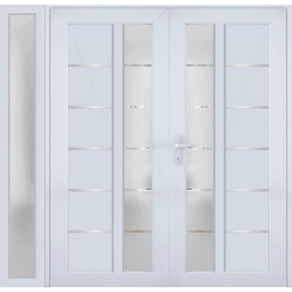 VDOMDOORS 72+ 12 in. x 80 in. Right-hand/Inswing Frosted Glass White Silk Steel Prehung Front Door with Hardware