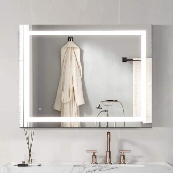 VANITYFUS 24 in. W x 32 in. H Frameless Rectangular Anti-Fog Wall-Mounted LED Light Bathroom Vanity Mirror