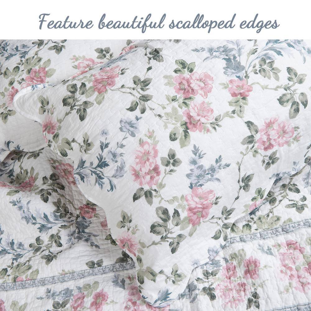 Blue Floral Cotton Reversible King Quilt Set