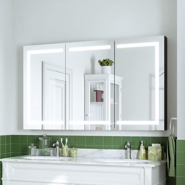 60 in. W x 36 in. H Rectangular Aluminum Dimmable LED Lighted Fogless Bathroom Medicine Cabinet with Mirror and Clock