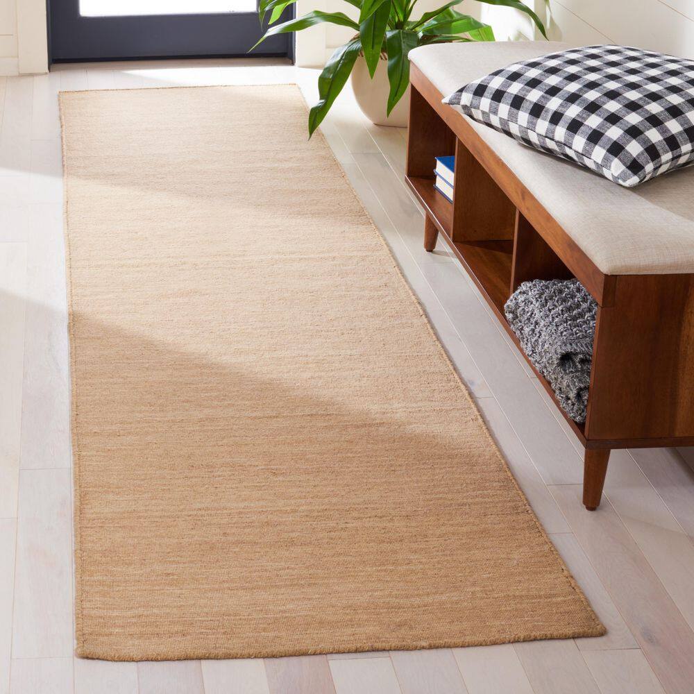 Beige Handmade Wool and Cotton Flat Woven Runner Rug